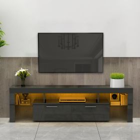 Black morden TV Stand with LED Lights; high glossy front TV Cabinet; can be assembled in Lounge Room; Living Room or Bedroom; color:BLACK