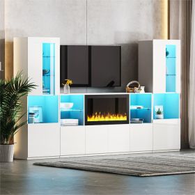 ON-TREND Modern TV Stand with 34.2" Non-heating Electric Fireplace, High Gloss Entertainment Center with LED Lights (Color: as Pic)